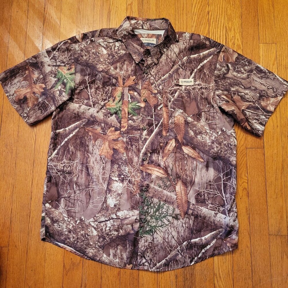 Magellan Outdoors Realtree Camouflage Shirt L Moisture Wicking Hunting Fishing C